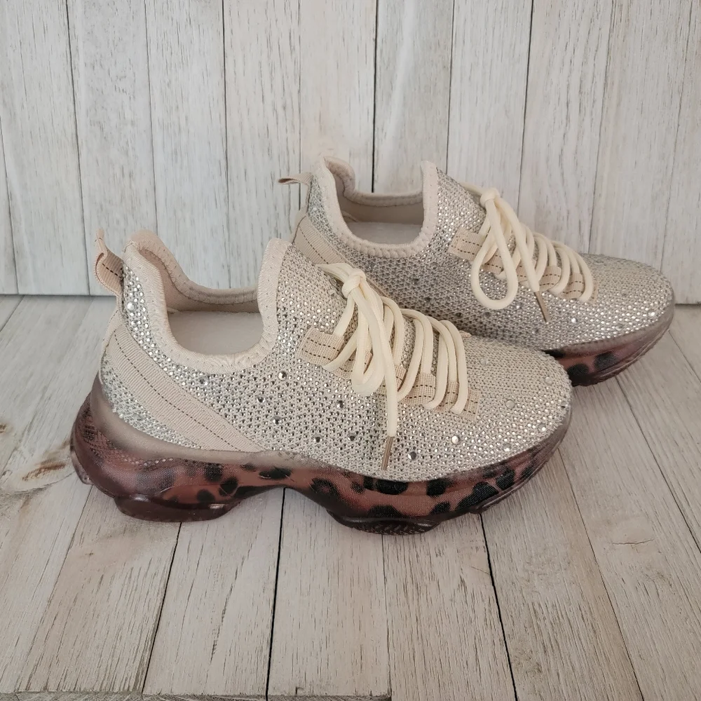 40% OFF SALE-GYPSY JAZZ/ VERY G- HELLA CREAM RHINESTONE SNEAKERS - Picture 2 of 6